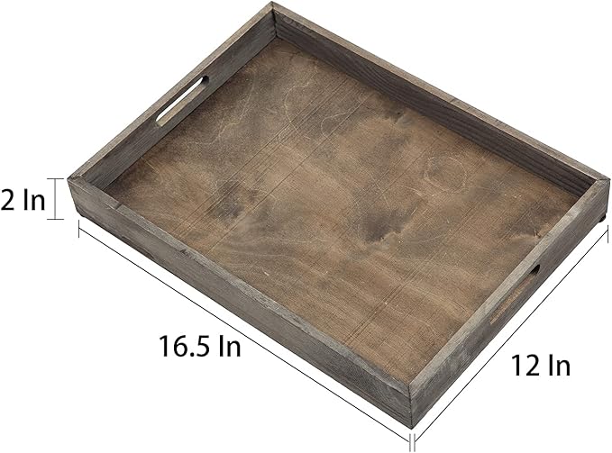 Rustic Distressed Wood Food Breakfast Serving Tray Octagon Serving Tray in Bed with Cutout Carrying Handles Coffee Office Desktop Document Holder Home Kitchen (Rock Grey)