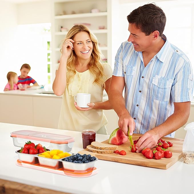 WELTOKE 3 Pack Stainless Steel Snack Containers for Kids & Adults,Metal Snack Containers with Lids,Reusable Snack Container for School, Work, Home & Travel