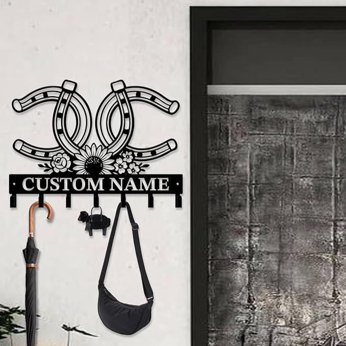 Custom Western Cowboy Metal Iron Key Hooks,Personalized Name & Text Engraving,Decor Wall Keys Holder for Home Entryway (Style F)