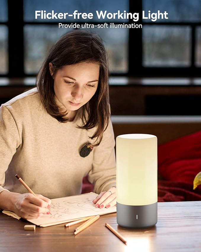Table Lamp, [Advanced] Bedside Touch Control Lamp for Bedroom 3 Level Dimmable Warm White Lights with 256 RGB Color Mode Modern Deisgn Smart Nightstand Desktop LED Lamps Portable for Read