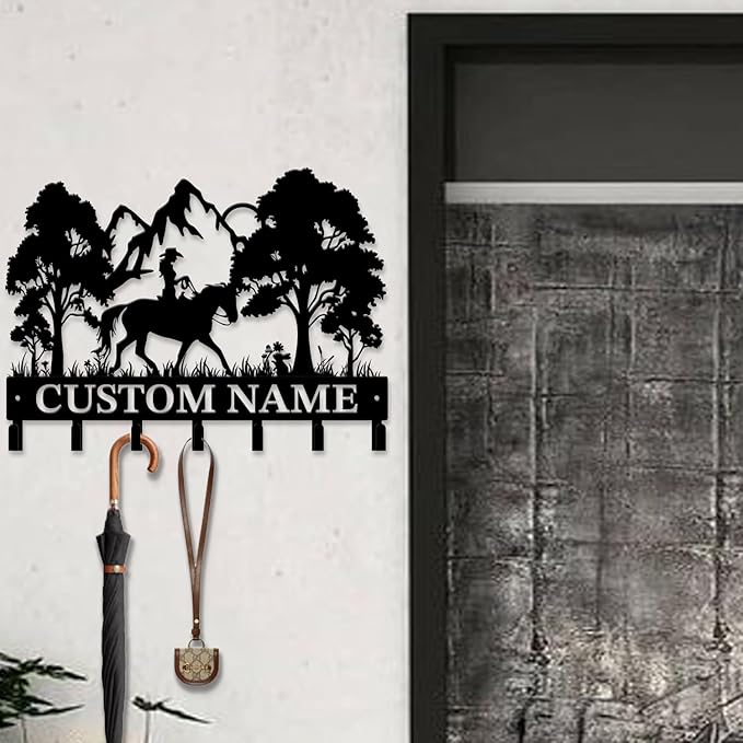 Custom Horse Key Hook - Personalized Forged Iron Wall Keys Holder with Equestrian Design, Black Metal Home Decor for Horse Theme Lovers (Style A)