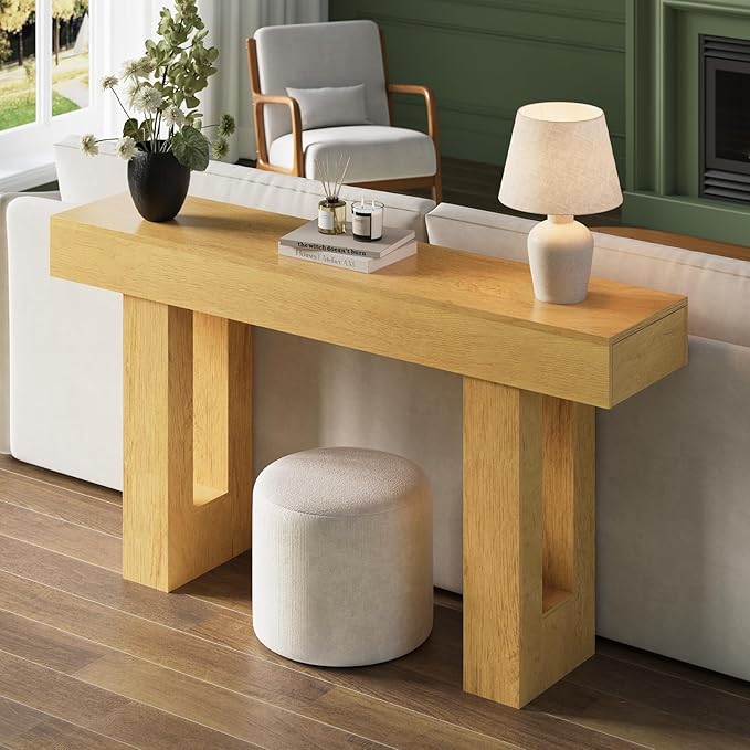 FURSUN 63-Inch Long Console Table with Storage, Wooden Narrow Sofa Table Behind Couch, Farmhouse Foyer Hallway Table for Living Room, Entrance (Natural Oak)