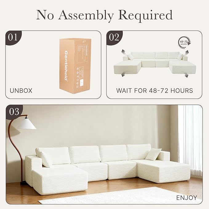 137” Modular Sectional Sofa Couch, 4-Seater U-Shape Sofa with Ottoman, Memory Foam Compressed Sofa, Free Combination Couch for Living Room,No Assembly Needed (White, 4 Seats+ 2 Ottoman)