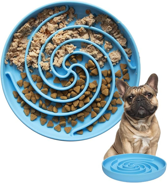 Slow Feeder Dog Bowls, Dishwasher Microwave Safe Silicone Puppy Puzzle Bowl with Non-Slip Design for Eating (Sky Blue)