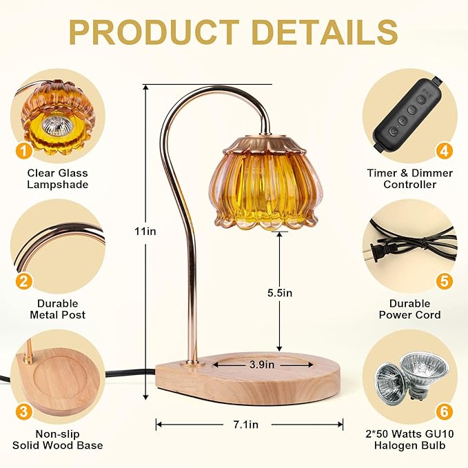 Candle Warmer Lamp with Timer, Dimmable Candle Warmer Lantern Light Gift Electric Fragrance Candle Holders for Warming House Warming Home Decoration Gifts for Women,Orange