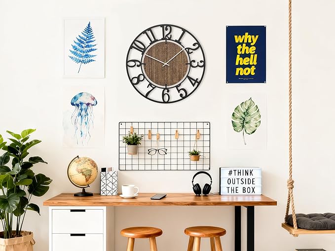Large Wall Clocks, 20" Black Big Wall Clock for Living Room Decorative by Battery Operated, Oversized Farmhouse Silent Walls Clock with Metal Arabic Number for Office, Classroom, Bedroom