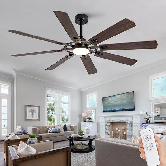 BOOMJOY Dimmable 72 Inch Black Outdoor Ceiling Fans with Lights and Remote Control, 8 Blades Large Outdoor Ceiling Fans for Patios,Big Bedroom Ceiling Fan for Indoor Living Room