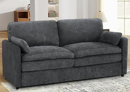 69" Chenille Modern Couch with Cozy & Soft Backrests, 2 Seats Sofa with 2 Extra Pillows, Comfy Upholstered Sofa with Thicker Cushions for Living Room, Office, Grey