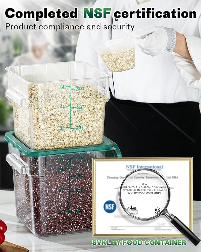 2QT NSF Food Storage Containers with Lids: 6 PCS [Total Food Grade][Hot&Cold Resistant] Commercial Clear Food Storage Containers for Restaurant Kitchen Proof Dough, Measuring Spoons Included(Green)