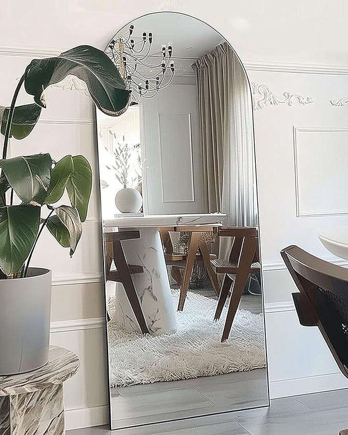 Full Length Mirror, Arched Floor Mirror with Stand, 26"x68" Oversized Floor Mirror, Wall Mirror Full Length Freestanding, Wall Mounted Mirror for Bedrooom Living Room, Black