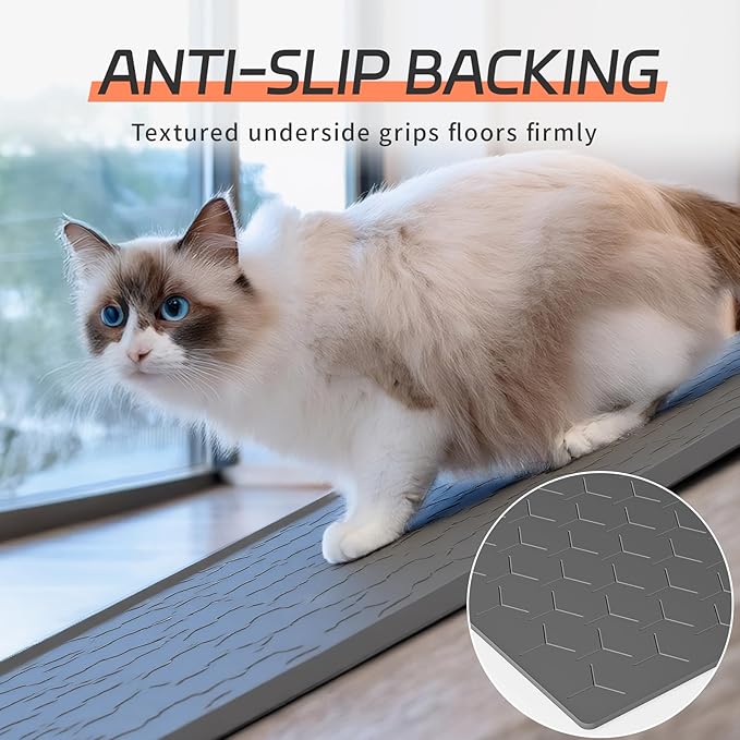 Silicone Cat Litter Mat with Raised Edges, Waterproof/Urineproof, Litter-Collecting Interior Ridges, Soft & Pet-Friendly (24"x16"-Dark Grey)
