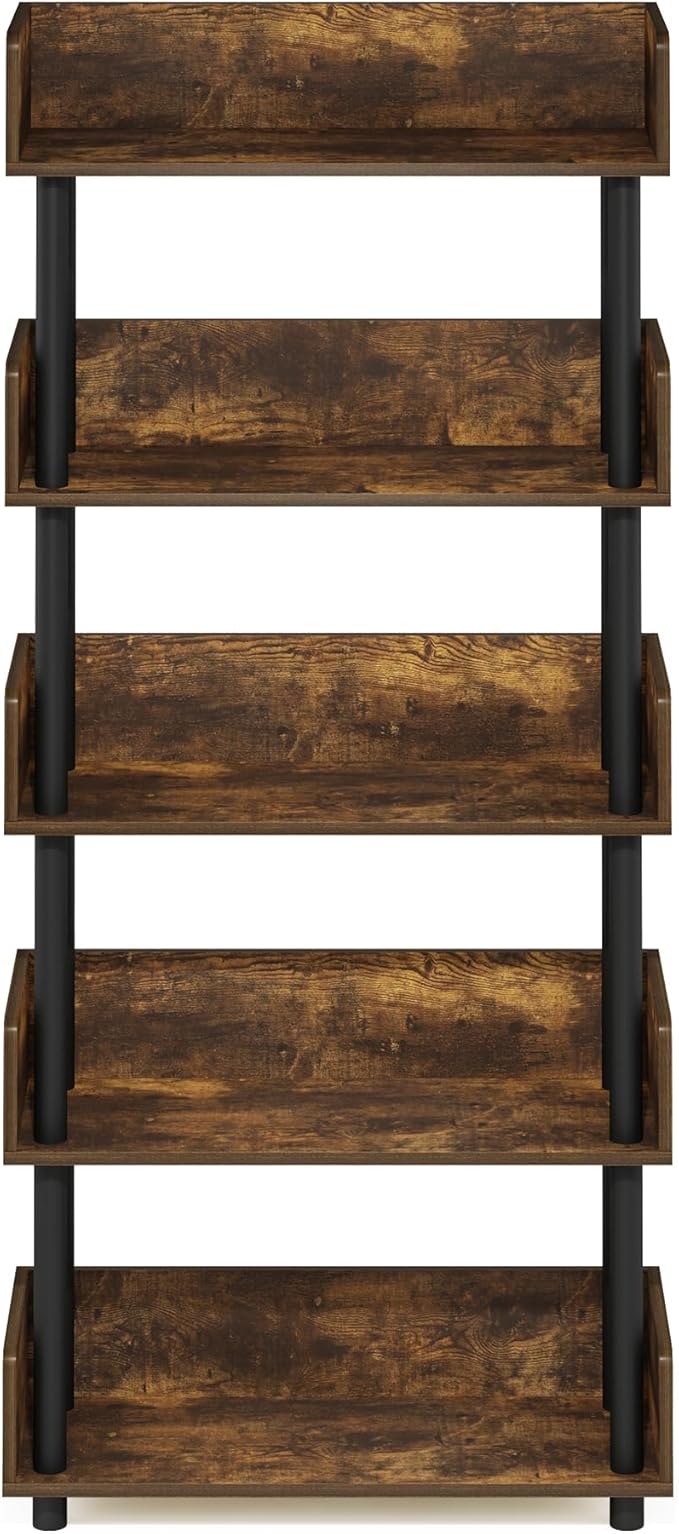 Furinno TURN-N-TUBE 5-Tier Display Shelf, Storage Shelves, Book Shelf, Open Shelves with Rounded Corner Top Edges, for Organization and Storage, Living Room, Home Office, Amber Pine