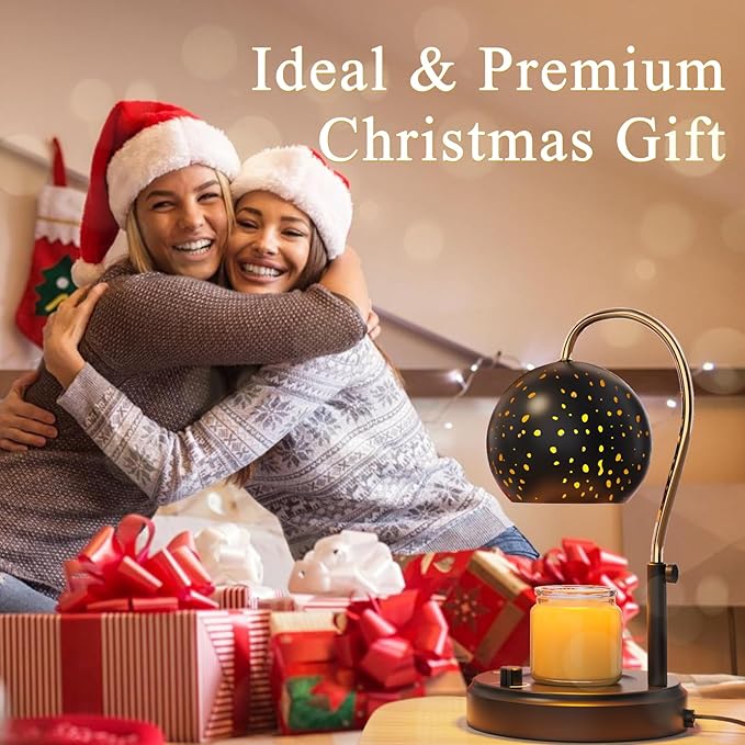 Candle Warmer Lamp with Timer, Candle Warmer Lamp Adjustable Height with 2 Bulbs, Dimmable Electric Candle Warming Lamp for Scented Jar Candles, Black