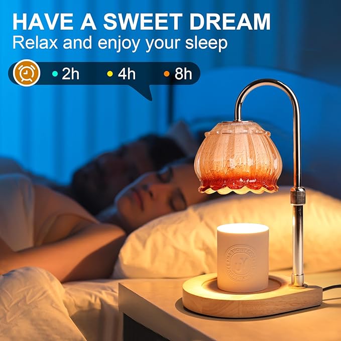 Candle Warmer Lamp with Timer, Adjustable Height Dimmable Candle Warmer Light, Gift for Women Glass Shade Electric Jar Candle Warming Lantern,Home Decor Cozy House Warming Gifts,Coffee