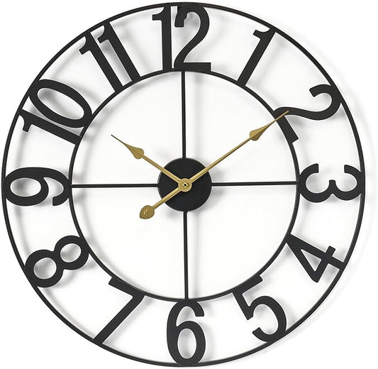 Sorbus 16-Inch Large Wall Clock – Decorative Black Metal Clock with Gold Hands – Silent, Battery Operated, Modern Wall Decor for Living Room, Kitchen, or Office – Great Gift for Housewarming or Office