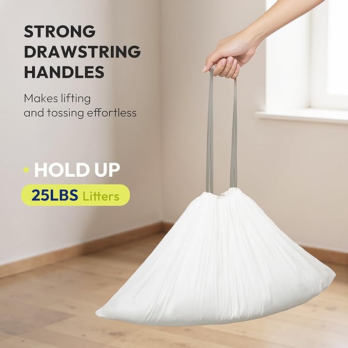 Cat Litter Box Liners with Drawstring (Large/Jumbo/Super Jumbo) 20 Count -Recycled Ocean Plastic - 2mil Thick Leak-Proof Litter Bags for Most Cat Litter Boxes