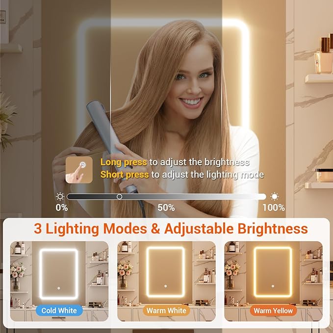 Hetoy Vanity Desk with Mirror and Lights - Makeup Vanity Desk with Chair - Dressing Table with 7 Drawers and Hair Dryer Rack for Bedroom