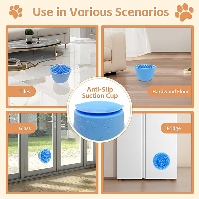 Dog Lick Bowl with Brush and Scraper, Anxiety Relief Silicone Slow Feeder Treat Dispenser, Anti-chocking Pet Dish, Non-Slip Interactive Entertainment Dog Puzzle Toy for Medium & Large-Light Blue