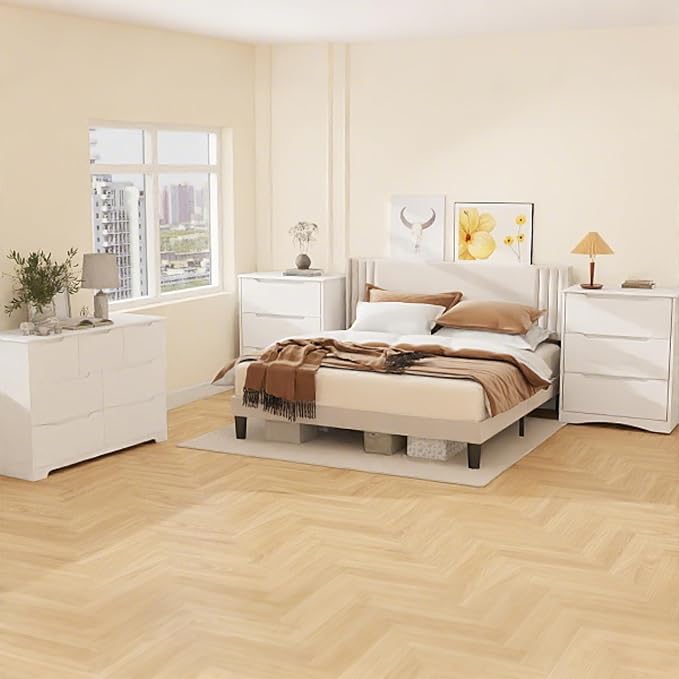 Gizoon Queen Bed Frame with Wingback Headboard, Upholstered Platform Bed, Wooden Slats, Noise-Free, No Box Spring Needed, Easy Assembly