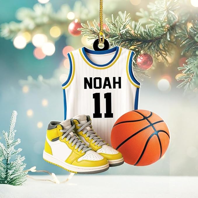 Famitrendz Custom Basketball Christmas Ornaments 2025, Custom Name Basketball Acrylic Christmas Tree Decorations, 2D Flat Baller Ornaments for Tree 02