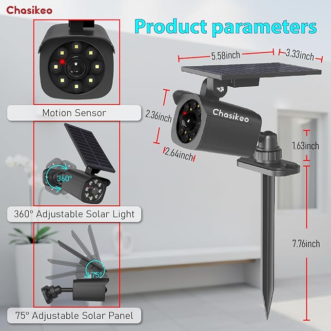 Chaiskeo 2 Pack Solar Motion Lights Outdoor, Solar Spot Lights with Motion Sensor, IP67 Waterproof Solar Powered Security Lights, LED Spotlight for Garden, Yard, Pathway, Fence, Driveway