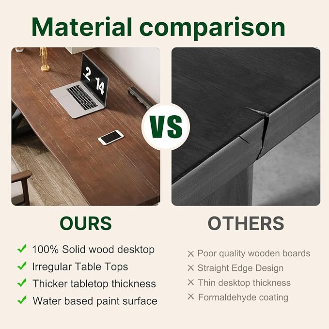 Solid Wood Rustic Style 47-inch Computer Desk - Large Office Desk for Home Office, Modern and Simple Design, Ideal for Study, Writing, Dining