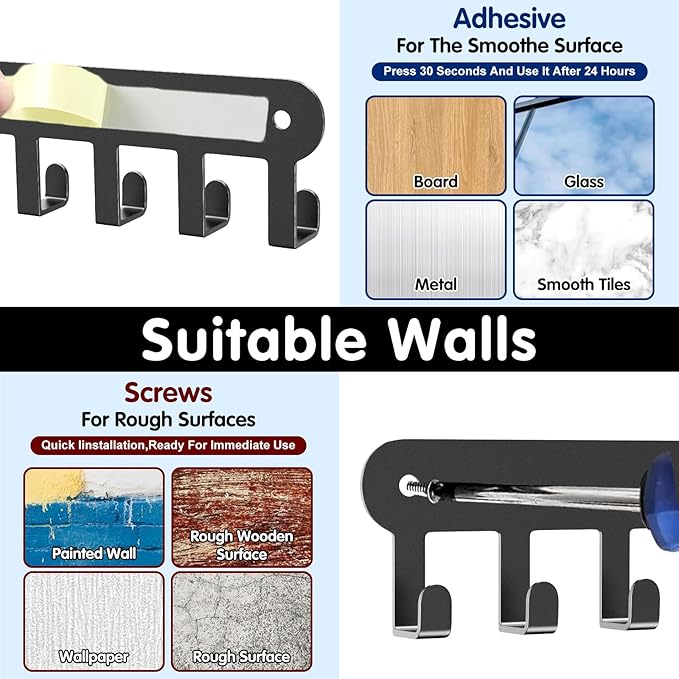 2 Pack Key Holder Wall Mount, Key Holder for Wall,Key Wall Holder, Key Hooks Hanging Keys, Key Hanger Wall Mount with 10 Hooks, Key Rack for Living Room, Kitchen, or Bathroo