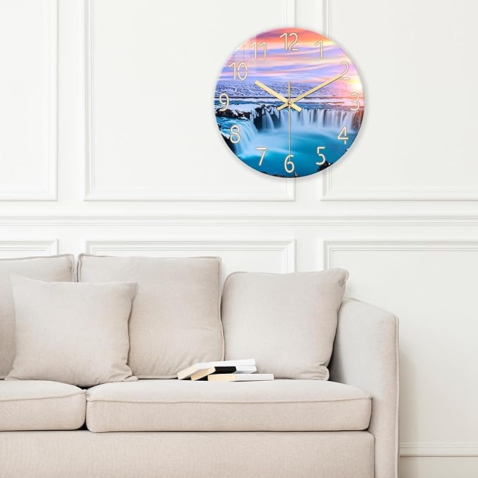 XNM 20 Inch Large Decorative Wall Clocks for Living Room Blue Clock Battery Operated Glass Blue Beach Wall Clock Non Ticking