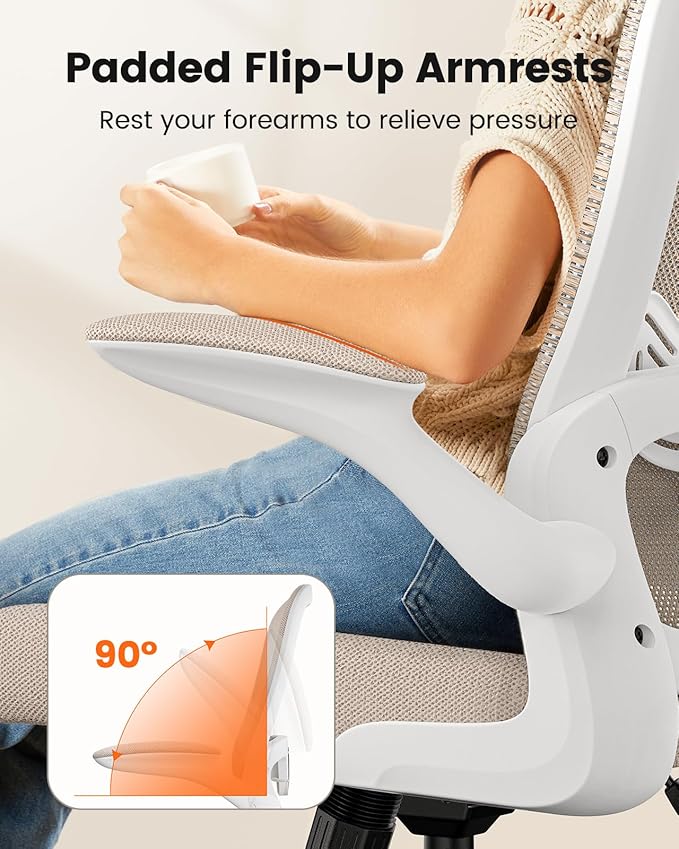 ErGear Drafting Chair,Tall Office Chair with Flip-Up Armrests, High Desk Chair Adjustable Height and Adjustable Footrest Ring, Ergonomic Standing Desk Chair with Lumbar Support, Khaki