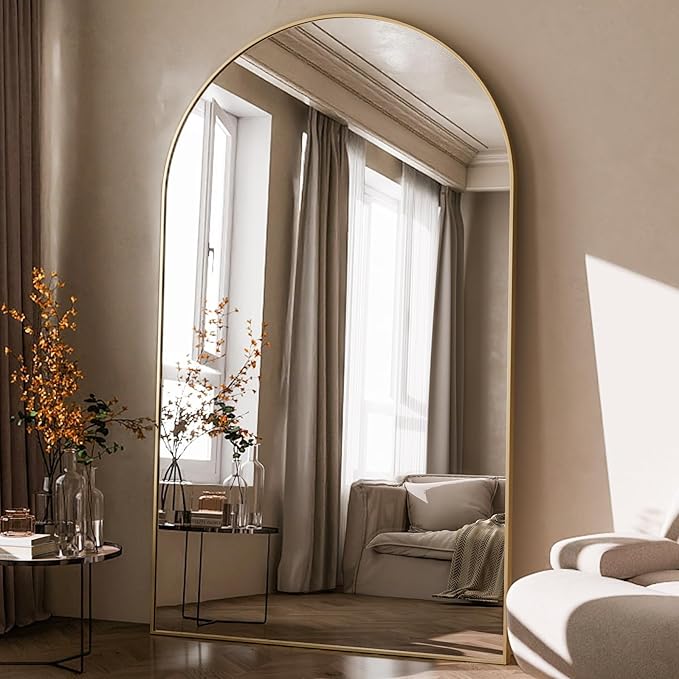 HARRITPURE 86x46 inch Full Length Mirror - Oversized Arched Mirror Aluminum Frame Full Body Floor Mirror with Stand for Living Room,Bedroom,Cloakroom,Gold