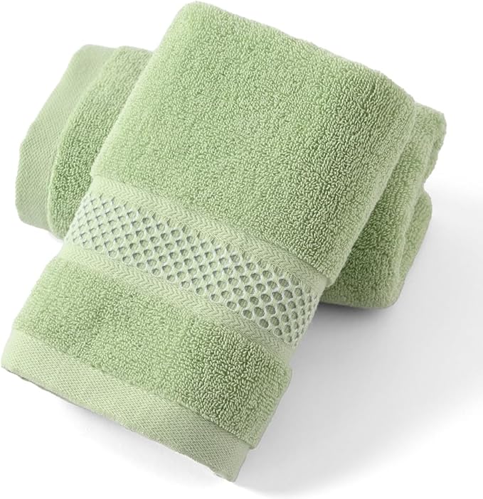 sense gnosis Green Hand Towel Absorbent Super Soft 100% Cotton 2 PC Towel Set Decorative Bath Hand Towels for Bathroom Everyday Use 13"x 29"