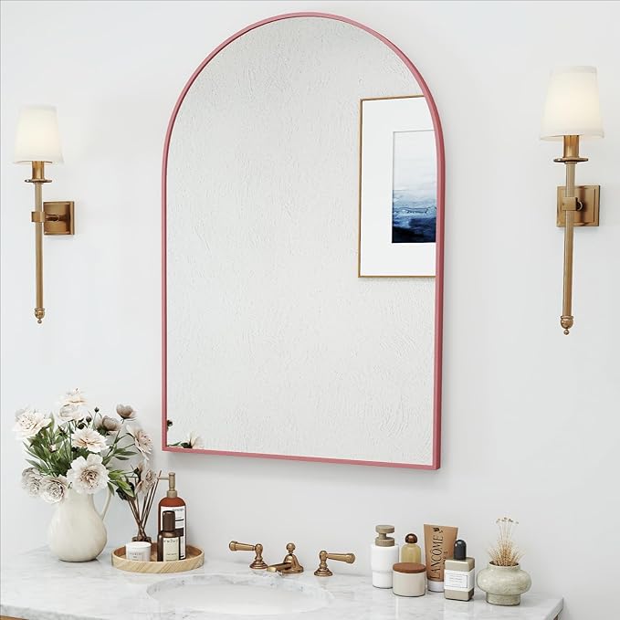 24x36 Arch Mirror Square Wall Mounted Metal Frame Mirrors for Entryway Bedroom Bathroom Living Room 24 36 inch Rosegold