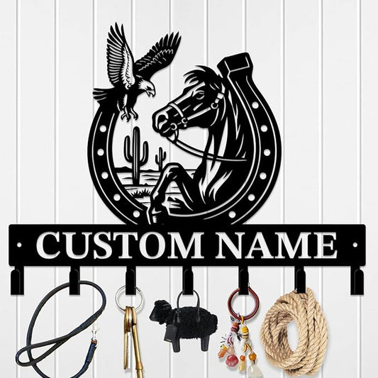 Custom Western Cowboy Metal Iron Key Hooks,Personalized Name & Text Engraving,Decor Wall Keys Holderfor Home Entryway (Style E)
