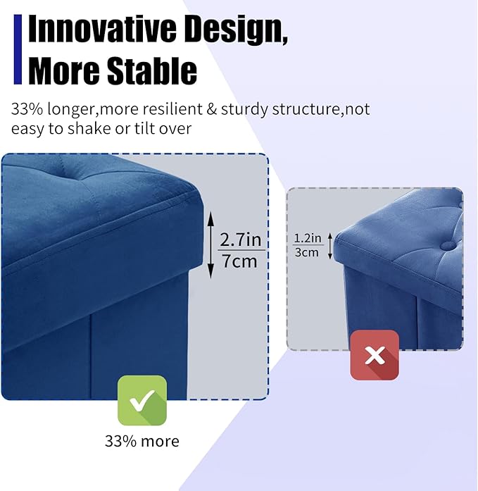 BRIAN & DANY 43 Inches Folding Storage Ottoman Bench, Velvet Ottoman with Storage for Living Room, Long Shoes Bench,Flannelette Footrest Benches Seat (Blue)