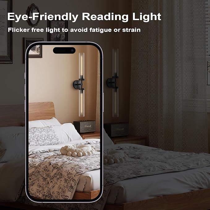 Brass Wall Sconces, 30in Black 2-Light Double Glass Sconces Wall Lighting, Bathroom Knurled Vanity Light Sconces, Wall Lights for Living Room Bedroom（Including Bulb）