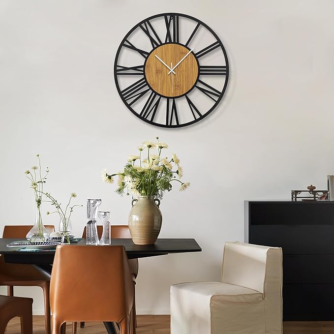 1st owned Wall Clocks for Living Room Decor,32" Vintage,Round Silent Little Ticking,Black Metal,Modern Wood Clocks for Home Bedroom,Kitchen,Garden,Office,Cafe,Modern Wall Decoration -Roman Numerals