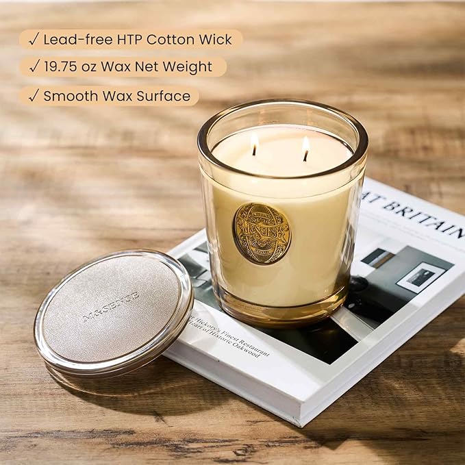 M&SENSE Large Two-Wick Soy Candle | Cheer Champagne & Gold | 19.8 oz, 120H Burn Time | Luxury Scented Candle for Relaxation, Gifting, Home Décor | Ideal for Bedroom, Office, Party Ambiance