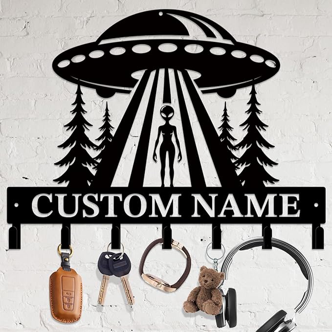 Personalized Custom Alien ET Metal Wall Keys Hooks,Clothes Hooks Alien ET Art coat racks,door holder,Black Alien ET decorations for home,Entrance doors,Hallway, Bedroom,Keys,Hats (Style I)