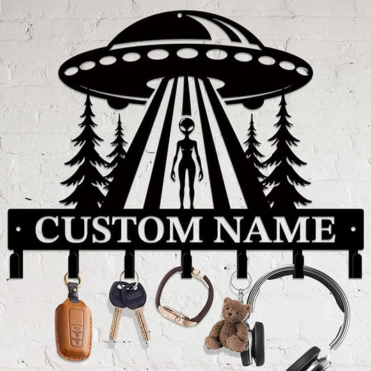 Personalized Custom Alien ET Metal Wall Keys Hooks,Clothes Hooks Alien ET Art coat racks,door holder,Black Alien ET decorations for home,Entrance doors,Hallway, Bedroom,Keys,Hats (Style I)