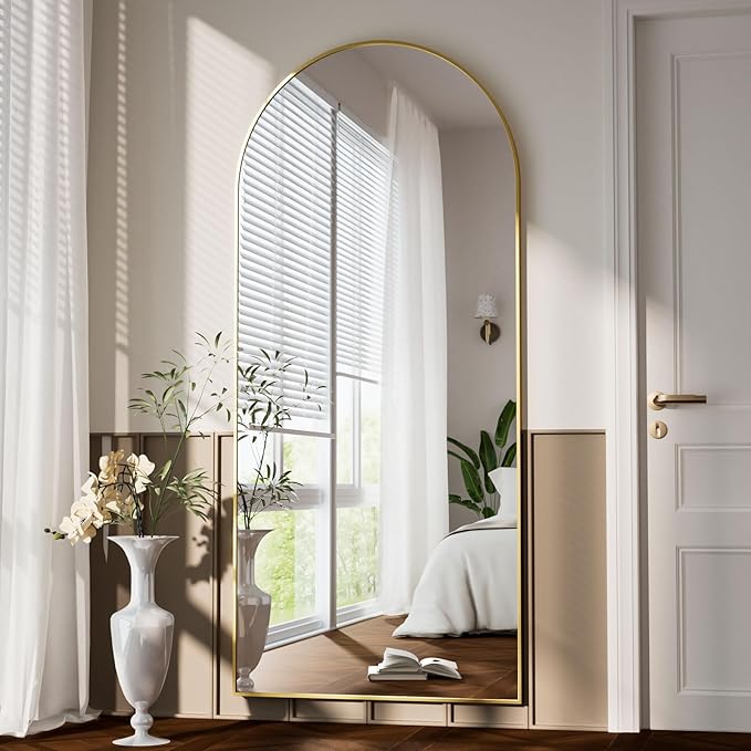 Arched Full Length Mirror 78"x35" - Floor Standing Body Mirror with Aluminum Frame,Leaning Hanging for Bedroom Cloakroom Living Room Gold
