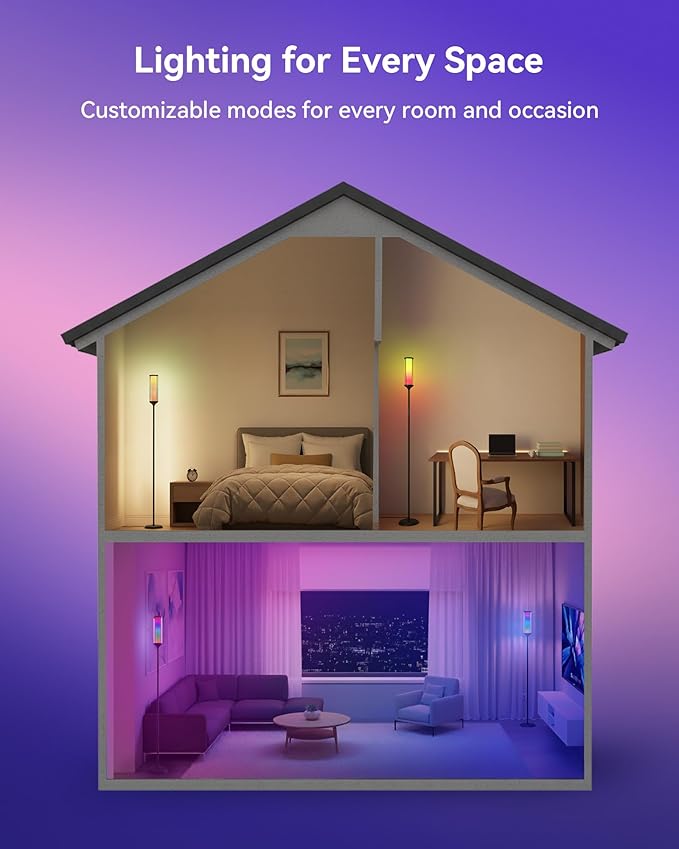 JOOFO RGBICW Corner Floor Lamp with Glass Shade, Color Changing LED Lamp with Music Sync, Smart App & Remote Control, Ambient Lighting with 16 Million Colors for Bedroom, Living Room, Gaming Room