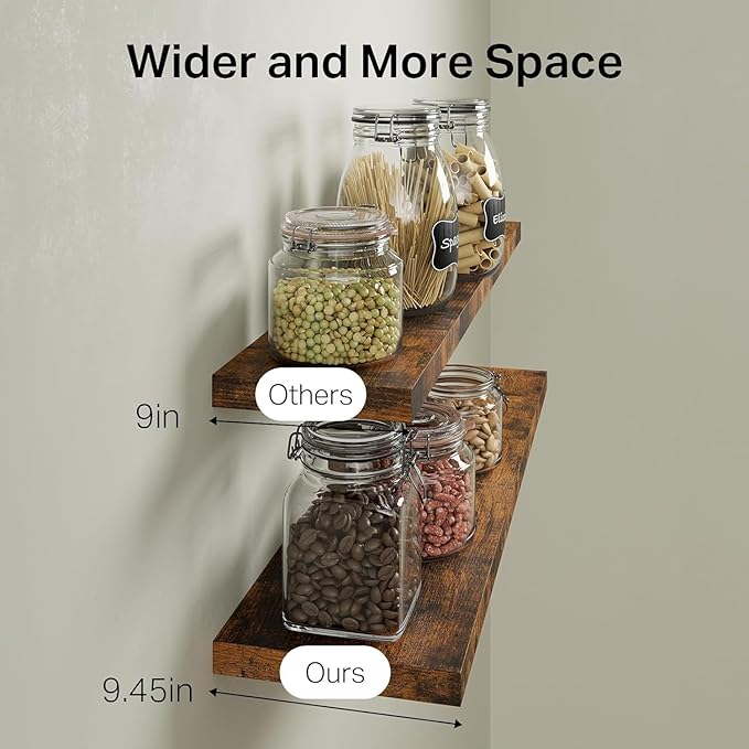 BAYKA Floating Shelves for Wall, 36 inches Wall Mounted Wood Shelves for Bathroom, Bedroom, Living Room, for Storage/Decor with 30lbs Capacity - Rustic Brown,Set of 3