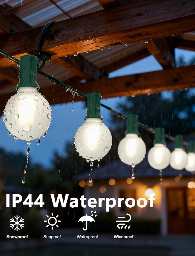 G40 LED Christmas Lights Outdoor-50FT Globe Christmas String Lights with 27 LED Frosted White Bulbs for Backyard Bistro Porch Deck Balcony Christmas Decorations