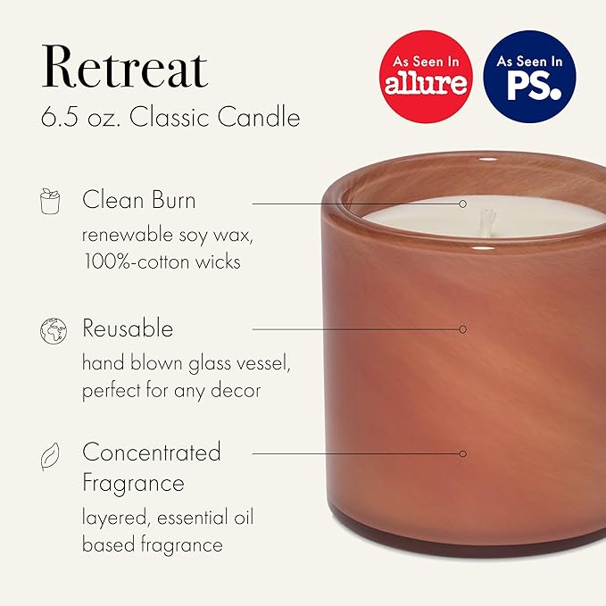 LAFCO New York Classic Candle, Retreat - 6.5 oz - 50-Hour Burn Time - Reusable, Hand Blown Glass Vessel - Made in The USA