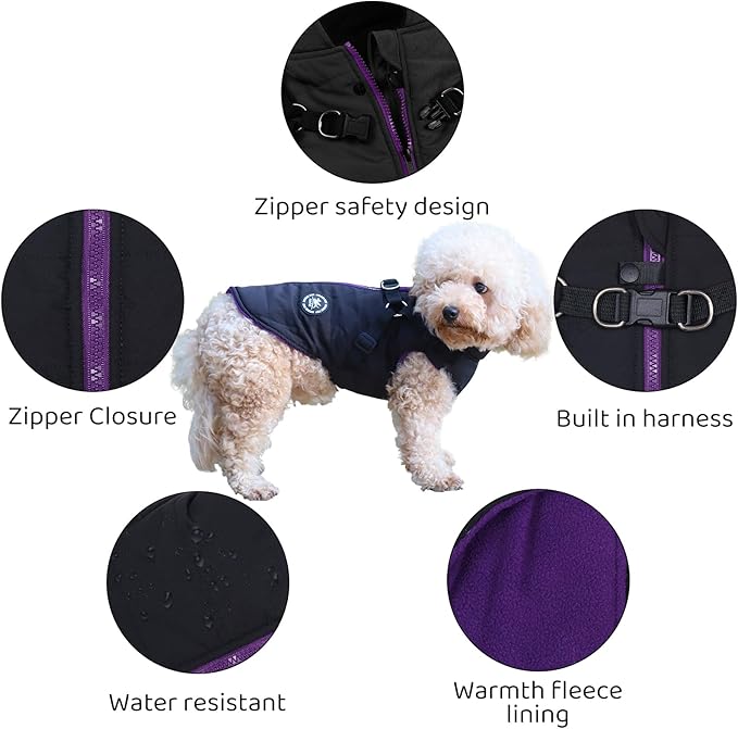 Norbi Dog Coat - Winter Jacket with Built-in Harness, Adjustable Warm Coats for Small to Large Dogs, Perfect for Cold Weather