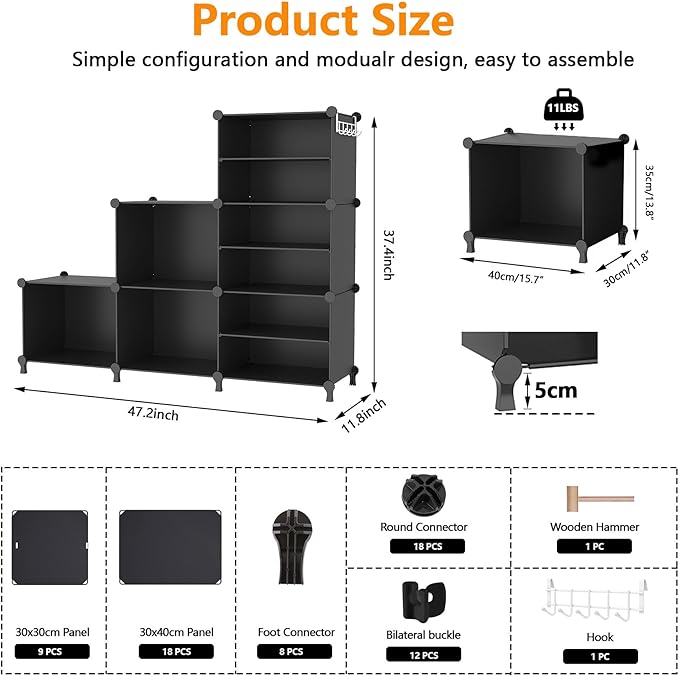 AWTATOS Closet Organizer 6 Cube Storage Shelves Portable Closet Clothes Organizers and Storage Stackable Cubby Shelving for Closet Bedroom Living Room Office Black