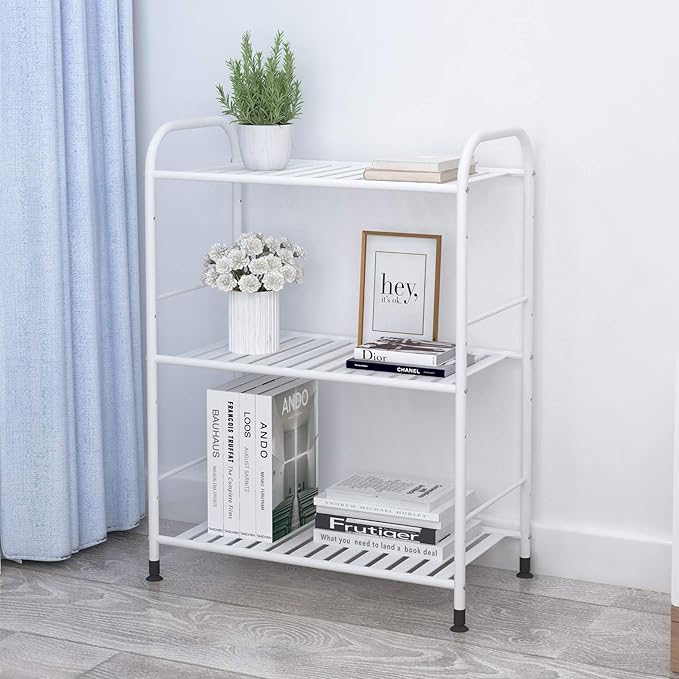 JSB 3-Tier Adjustable Shelving Unit, Heavy Duty Storage Rack Organizer Metal Corner Shelf for Kitchen Living Room Laundry Pantry Bathroom (White, 3 Tier)…