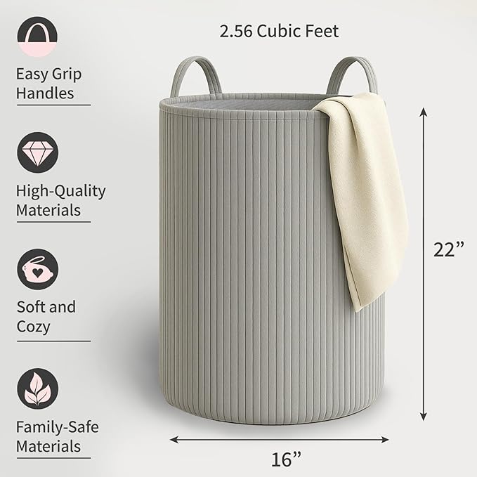 PUTSKA Laundry Basket Hamper – Blanket Basket for organizing, Décor and Toys, Clothes Hamper – Perfect for Baby and Kids Room, Nursery, Bedroom, Bathroom, Living Room – Extra large, Grey