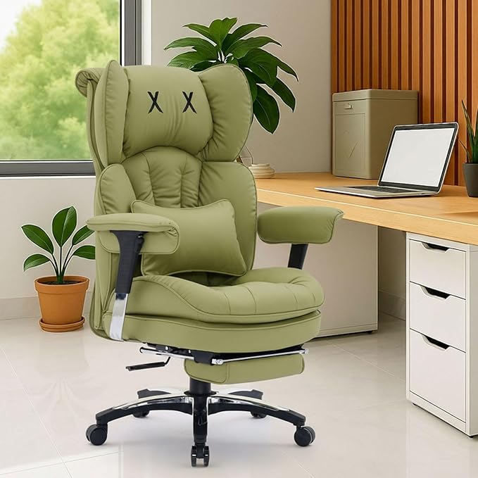 Efomao Big and Tall Office Chair with Footrest – High Back Computer Chair with Adjustable Armrests，Executive Office Chair with Wide Seat, Modern Desk Chair for Home Office, Gaming, or Study, Green