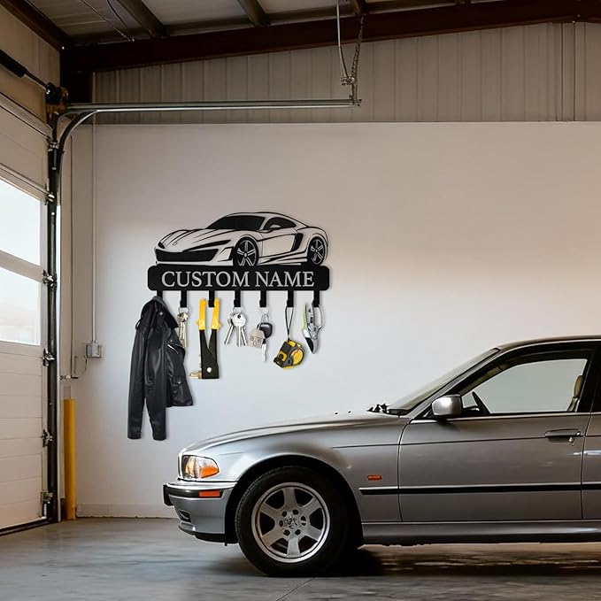 Customized Car Garage Key Holder for Wall, Key Holder Wall Mount, Vintage Man Cave Decor, Key Rack Organizer, Decorative Tools Hooks for Workshop Garage Office Entryway, Personalised Gifts